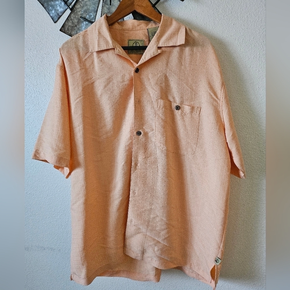 Joe Marlin Shirt Mens L Peach Orange  Hawaiian Camp Shirt XL.